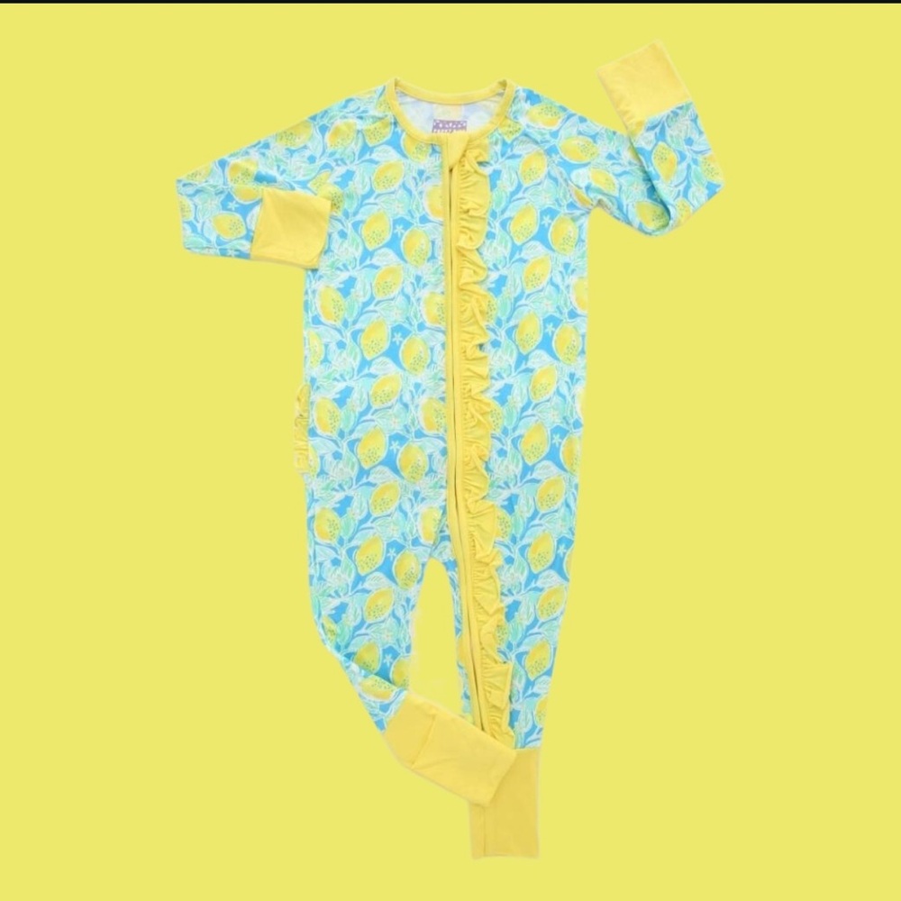 Poppy Kids Co Lemon Bamboo Ruffle Romper